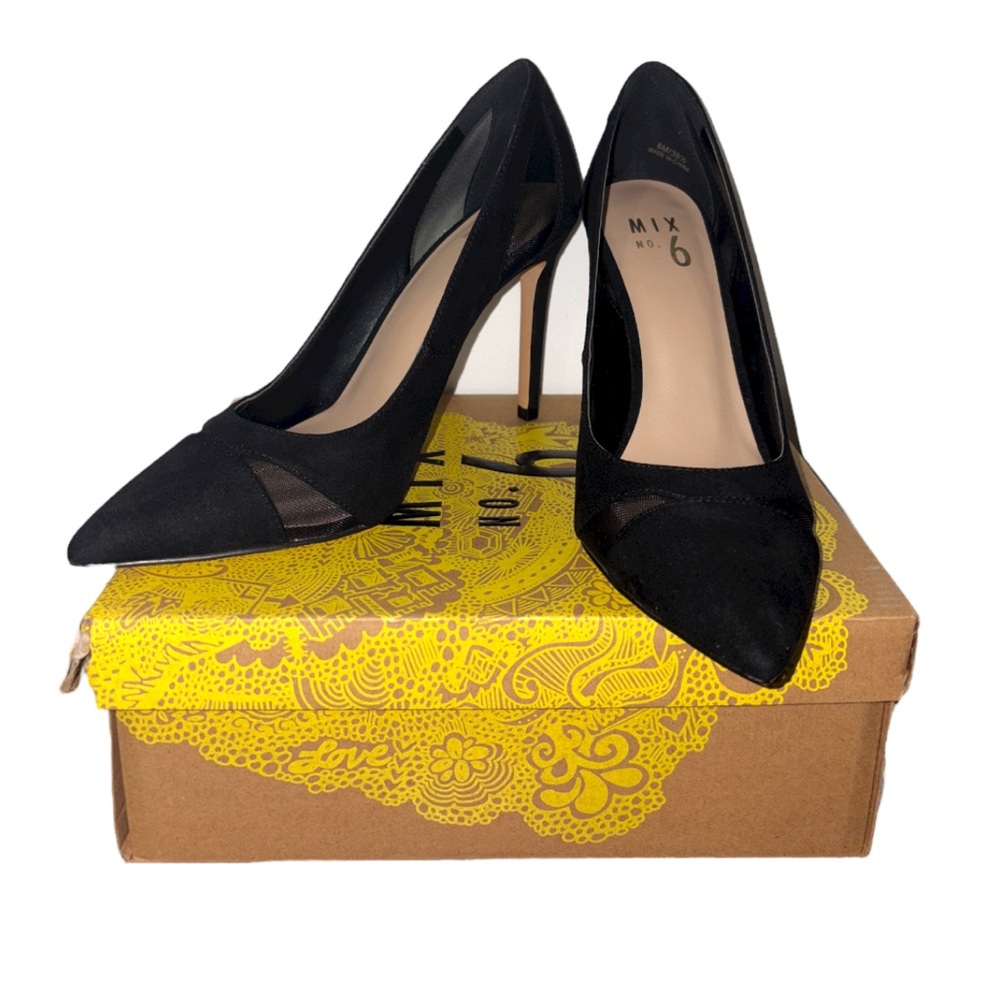 EUC Mix No. 6 Dahlen Black/Fine Mesh Pump Stiletto High‎ Heels Women’s Size 8M